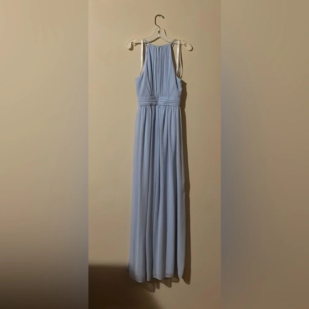 David's Bridal Light Blue Girls' Chiffon Halter Formal Dress - Picture 3 of 4